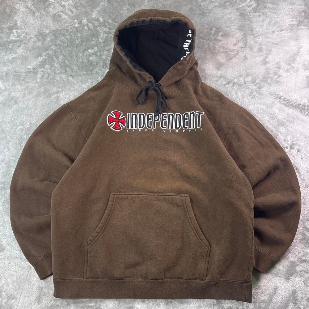 Vintage Y2K Independent Truck Company Hoodie Mens Medium Brown Spell Out